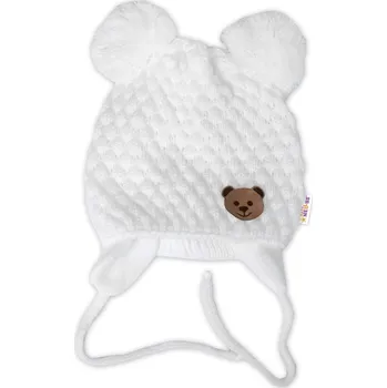 Čepice Zimní pletená čepice Teddy Bear na zavazování, bílá/smetanová, 68/80, (6-12m),Baby Nellys