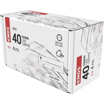 Vánoční dekorace SVĚTELNÝ ŘETĚZ KAPKY 40 LED 4M IP44 STUDENÁ BÍLÁ STŘÍBRNÝ KABEL ČASOVAČ.