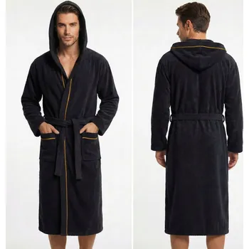 Pánský župan Pánský župan TLUSTÝ 100% Bavlna FROTÉ Kapuce VELLUTO Hotel Černá XXL