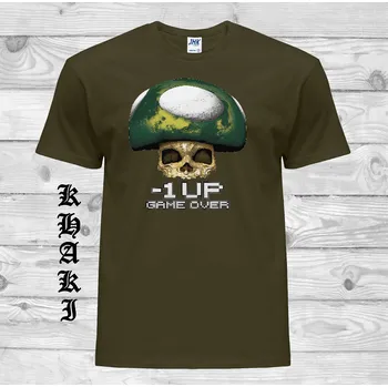 Pánské tričko levne-bavlnene-tricko-potisk-mushroom-gameover Barva: Khaki, velikost: M