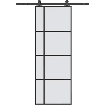 Vchodové dveře Posuvné dveře s kováním 76x205 cm ESG sklo a hliník Černý3332910