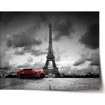 Plakát Sablio Plakát Eiffelova věž a červené auto - 60x40 cm