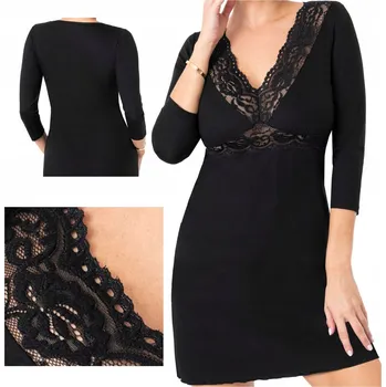 Dámská noční košile Donna Košile noční elegantní rukáv z viskózy 3/4 Margo černá L