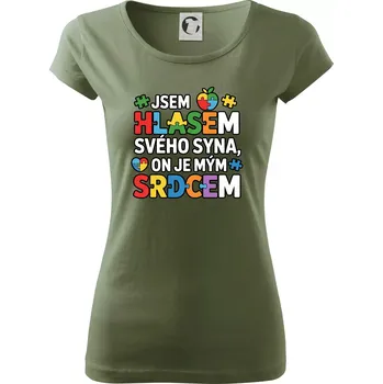 Dámské tričko Autismus - Jsem hlasem svého syna, on je mým srdcem - Dámské triko Pure - M ( Khaki )