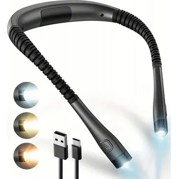 Lampička LED LAMPičKA NA KRK PRO ČTENÍ KNIH USB 3 BARVY AKUMULÁTOR FLEXIBILNÍ