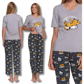 Dámské pyžamo Dámské pyžamo na zip, dvoudílné, s krátkým rukávem, Bavlna MORAJ L