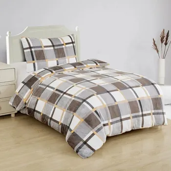 Povlečení Povlečení mikroflanel Káro šedobíložluté 140x200, 70x90 cm