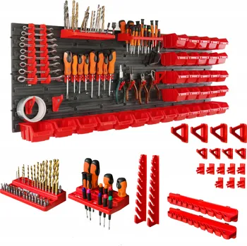 Obraz Nástěnná deska na nářadí + 33 boxů a držáků 116x39 cm do dílny nebo garáže