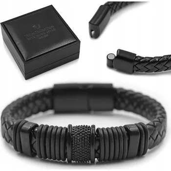 Náramek Pánský Náramek Kožený pletený černý v krabičce jako Dárek Pako Jeans