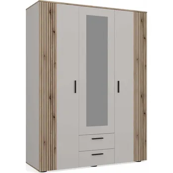 Dětská skříň SKŘÍŇ AVA 150 CM ZRCADLO 2 ZÁSUVKY DRÁŽKOVANÝ PŘEDNÍ DUB EVOKE KAŠMÍR BÉŽOVÁ