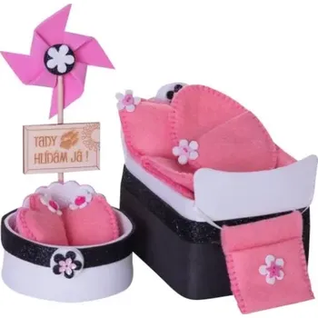 Doplněk pro panenku Nábytek do domečku pro panenky s postýlkou, Bílá s černou