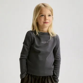 Dětská móda Reserved - Bavlněná halenka s&nbsp;výšivkou - tmavě šedá - 365FT-90X - 365FT-90X-134