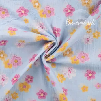 Mušelín Kytičky lila (E) (Kvalitní vzorovaný mušelín)