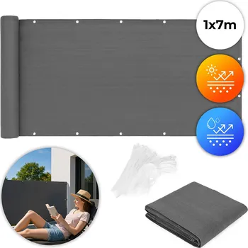 Stínicí plachta Balkónová clona s kovaním 100x700 cm stínící síť + instalační prvky šedá MultiGarden