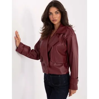 Bordový dvouřadový kabát z ekokože RUE PARIS