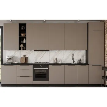 Kuchyňská linka Kuchyňská linka ARIA, sestava E 2, 390 cm, 15 skříněk, sandgrau​/černá