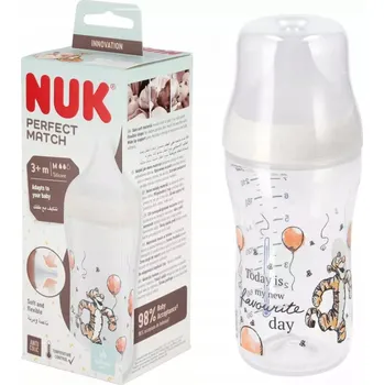 Kojenecká láhev NUK PERFECT MATCH LÁHEV 260 Ml 3m+ DUDLÍK SILIKONOVÁ M medvídek Pú