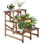 Outsunny schodiště na květiny 3 stupně z jedlového dřeva 80 x 80 x 78 cm pro zahradu balkon a terasu | 215427994
