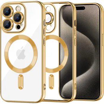 Pouzdro na mobilní telefon Techsuit Luxusní Křišťál MagSafe iPhone 15 Pro Max Gold