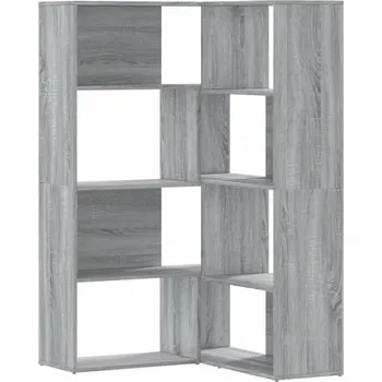 Knihovna Čtyřpatrový rohový regál, šedý dub sonoma, 85x85x140 cm