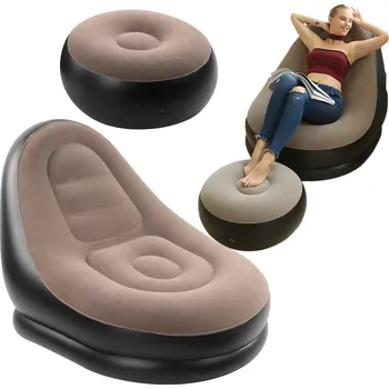 Zahradní lehátko Real Home Zahradní lehátko Plážové nafukovací křeslo pro kempování na pláži s podnožkou Puff