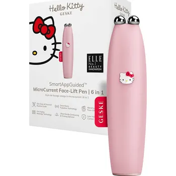 Masážní přístroj Mikroproudové pero na facelift obličeje 6 v 1 Geske s aplikací (růžové Hello Kitty)