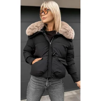 Krátká zimní bunda s kožešinou černá Velikost: M