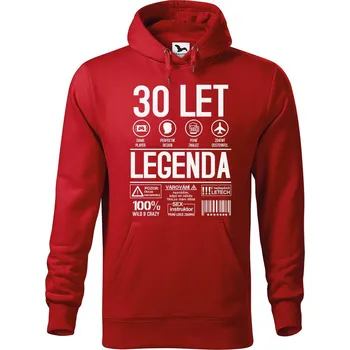 Pánská mikina DOBRÝ TRIKO Pánská mikina s potiskem Legenda 30 let Velikost pánské mikiny: S, Barva: Červená