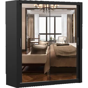 Šatní skříň Šatní skříň se zrcadlem Milan černá, 180 x 200 x 64 cm