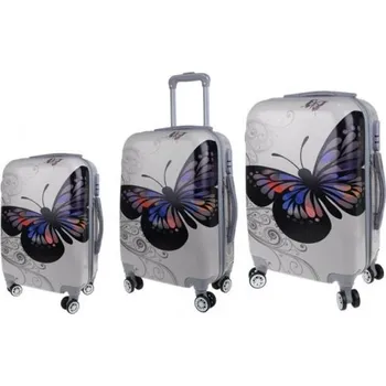 Sada 3 skořepinových kufrů (Silver Butterfly)