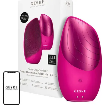 Masážní přístroj Sonic termo obličejový kartáček 6 v 1 Geske s aplikací (magenta)