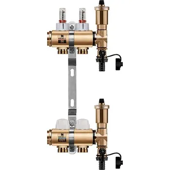 rozdělovač topení Wigell Podlahový rozdělovač WIGELL, 2 okruhy, mosazný + automatické odvzdušňování