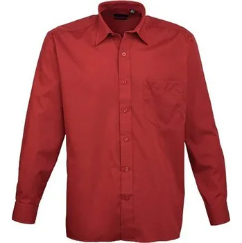Pánská košile Premier Workwear Pánská popelínová košile s dlouhým rukávem Barva: Červená vínová, Velikost: 39,5 PW200
