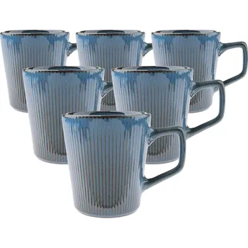 Sada 6 keramických hrnků Rustik 410 ml, modrá