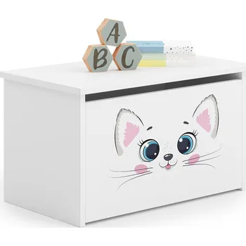 Dětská skříň Truhla na hračky Daria bílá s potiskem Pink Cat