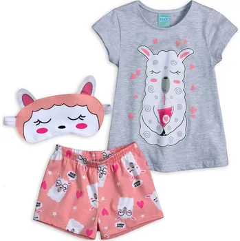 Dívčí pyžamo svítící ve tmě, s maskou KYLY LAMA šedo-růžové Velikost: 128