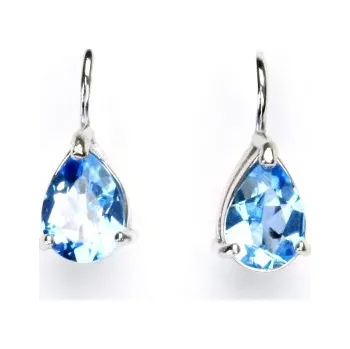 Náušnice Stříbrné náušnice, kapky, přírodní topaz swiss, náušnice na klapku, NK 1361 (topaz 8x6 mm)