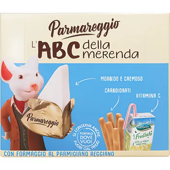 Parmareggio Svačinka sýr formaggino, cracker a ovocný nápoj