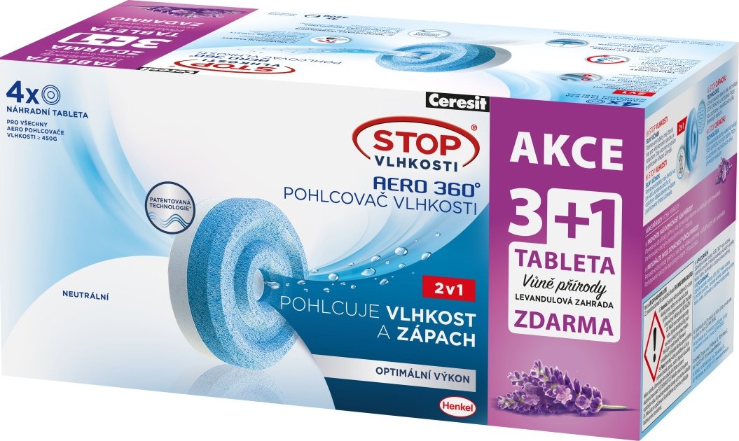 Ceresit STOP vlhkosti AERO náhradní tablety 3+1, 4 x 450g Levandule