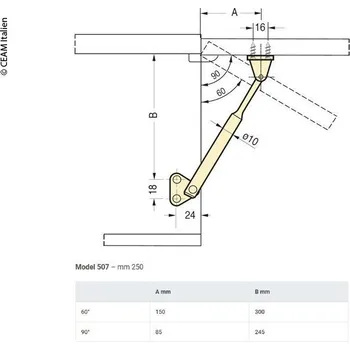 Příslušenství ke karavanu Kovový pružinový držák sklopných dvířek varianta Délka 250 mm