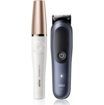 Braun All-In-One Braun Face SE912 systém 3 v 1 pro epilaci obličeje, čištění a tonizaci pleti 1 ks + Braun All-In-One Series 7 AIO7580 sada pro péči o vlasy, vousy a tělo 15v1 1 ks