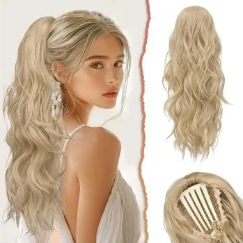 Barva na vlasy Prodlužovací culík Sofeiyan, 60 cm Příčesek s vlnitým culíkem se stahovací šňůrkou Dlouhý cop do