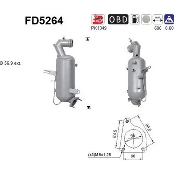 Filtr pevných částic Filtr sazových částic, výfukový systém AS FD5264
