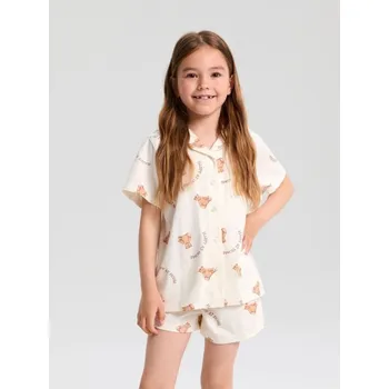 Dívčí spodní prádlo Sinsay - Dvoudílné pyžamo na knoflíky - krémová - WW652-01X - WW652-01X-110