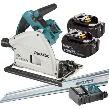 Makita DSP600ZJ aku ponorná pila 165mm Li-ion LXT 2x18V + vodící lišta 1500mm + doraz + 2x aku baterie 18V/5,0Ah + rychlonabíječka DR18RC