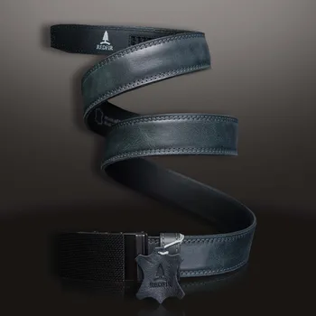 Opasek Pánský kožený tmavě šedý opasek Storm se sponou Black stripes