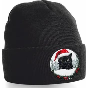Čepice ON-DESIGN Zimní vánoční čepice s Černým kocourem Barva: černá