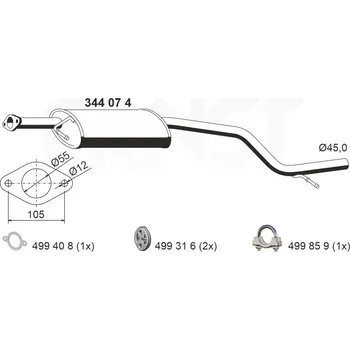 Tlumič výfuku Střední tlumič výfuku ERNST 344074