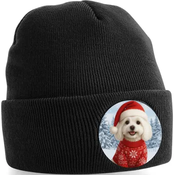 Čepice ON-DESIGN Zimní vánoční čepice s Maltézským psíkem Barva: černá