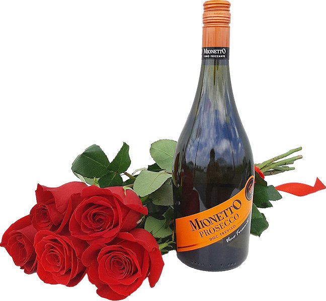 Rozvoz květin - 5 RŮŽÍ a Mionetto Prosecco